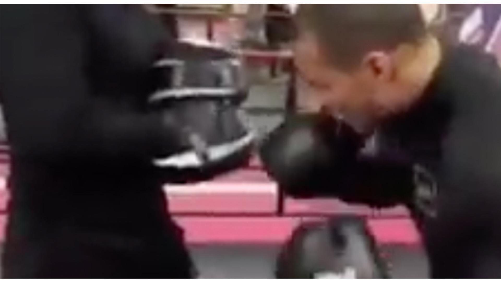 Chris Eubank Jr working the pads in his adidas boxing gloves